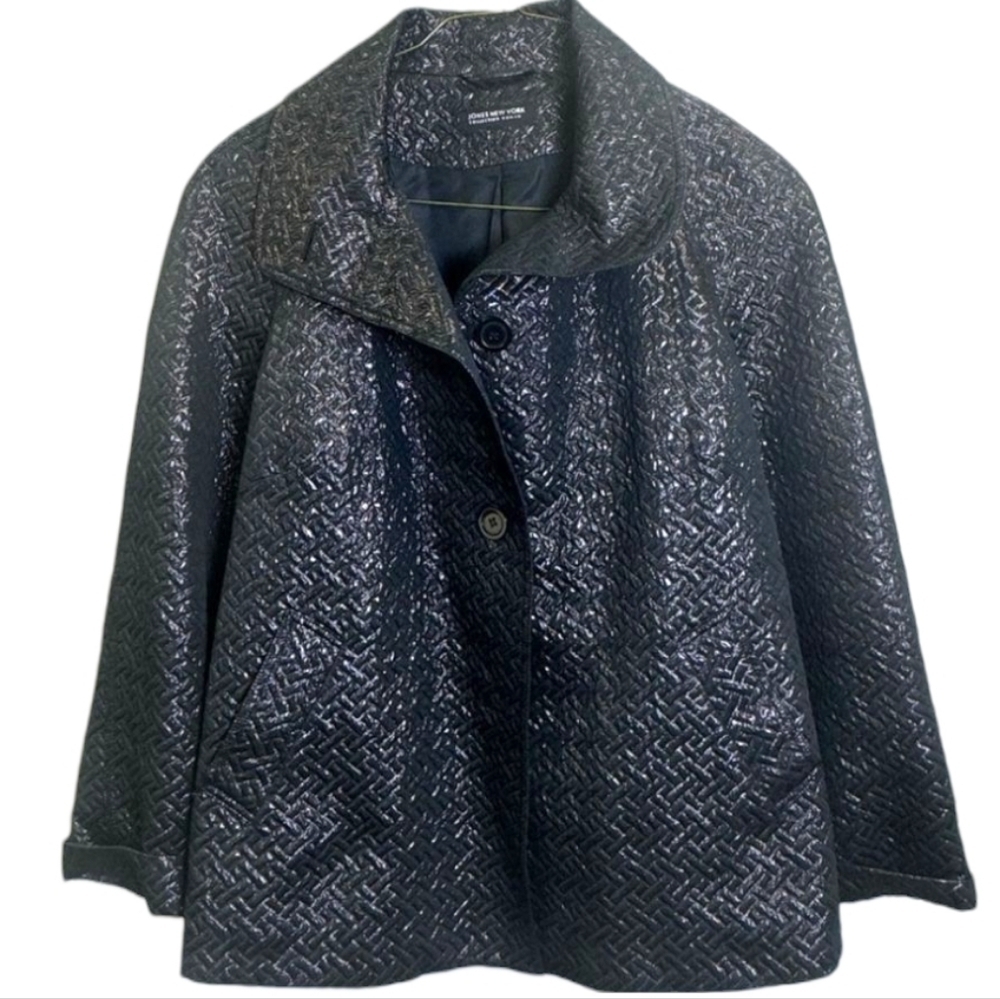 Jones New York Women's Black Textured Pea Coat Jacket Size XL - Picture 2 of 6